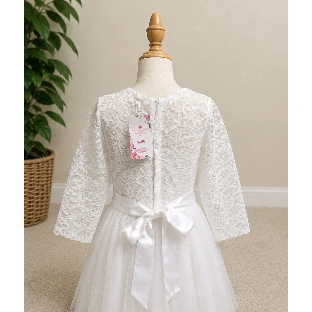 IBTOM Castle Girls White Lace  A-Line Flower Girl Dress 150 Size 10